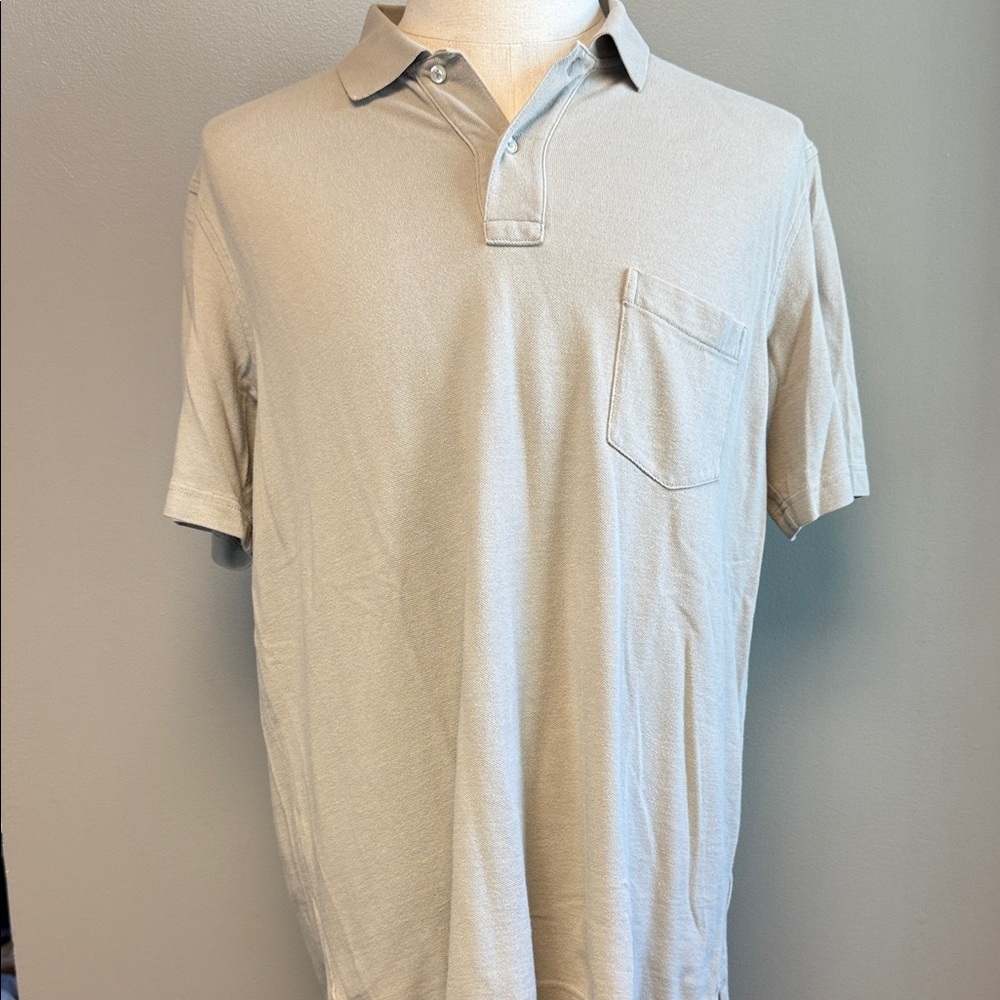 Lands’ End Polo Shirt Beige L 100% Cotton EUC